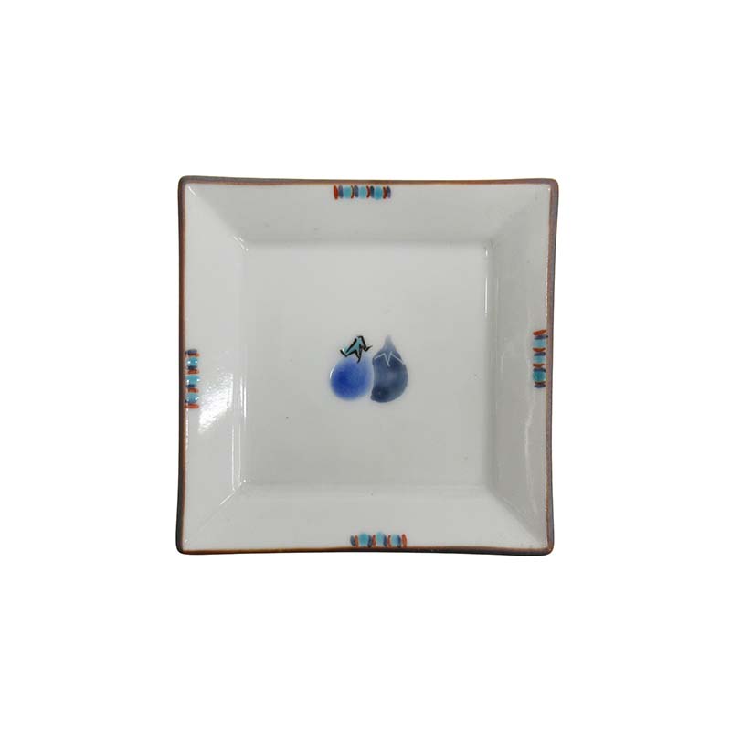 安東眉石窯　角小皿　ナス　